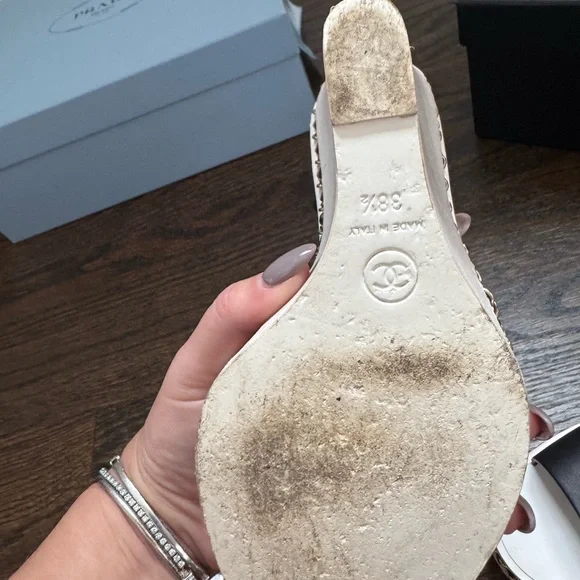 Chanel Black Leather Chain Link CC Wedge Ankle Strap Sandals - Picture 7 of 7